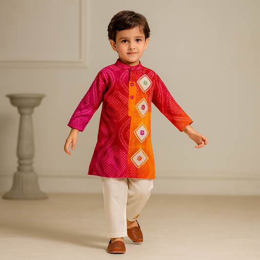 Pre Order: Bandhani Printed Multicolour Kurta With Pyjama