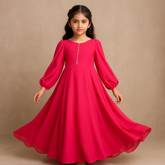 Pre Order: Pink Pearl Georgette Anarkali Suit Set