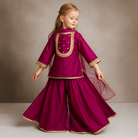 Pre Order: Yoke-Detail Ethnic Kurti With Matching Salwar And Dupatta