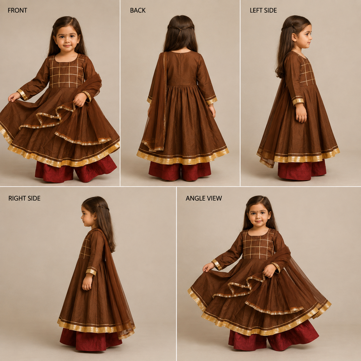 Pre Order: Hoor Brown Silk Anarkali Set