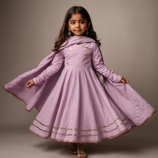 Pre Order: Lavender Anarkali with Dupatta Gota Detailing