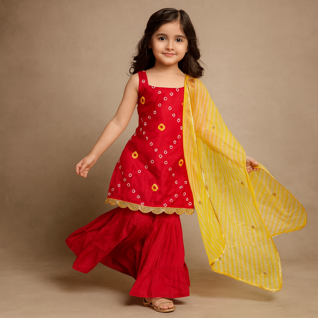 Pre Order:Red Kurti With Sharara Set
