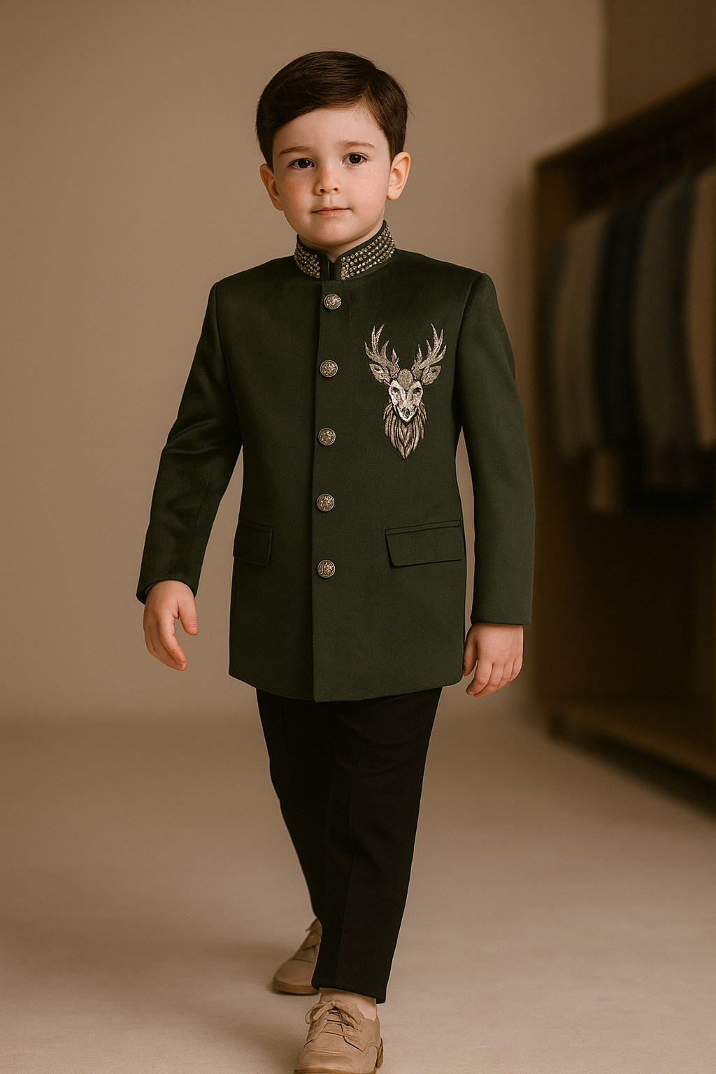 Pre Order: Mehndi Embroidered Sherwani And Pant