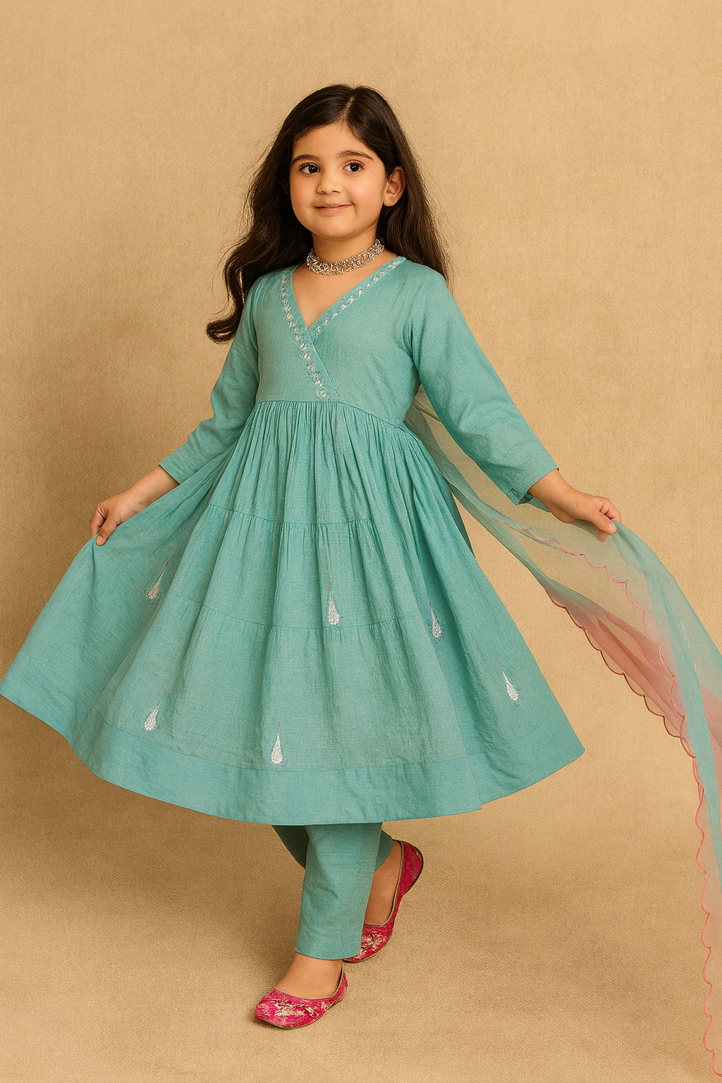 Pre Order: Blue Anarkali Cotton Suit Set