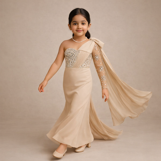 Pre Order: Beige Pearl Gown