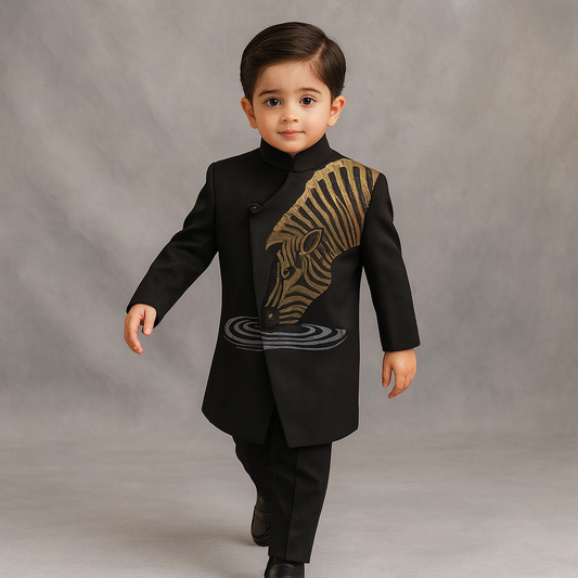 Pre Order:Zebra Embroidered Sherwani And Pant