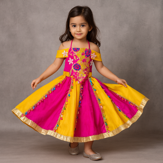 Pre Order: Vibrant Embellished Yellow Embroidered Top With Lehenga