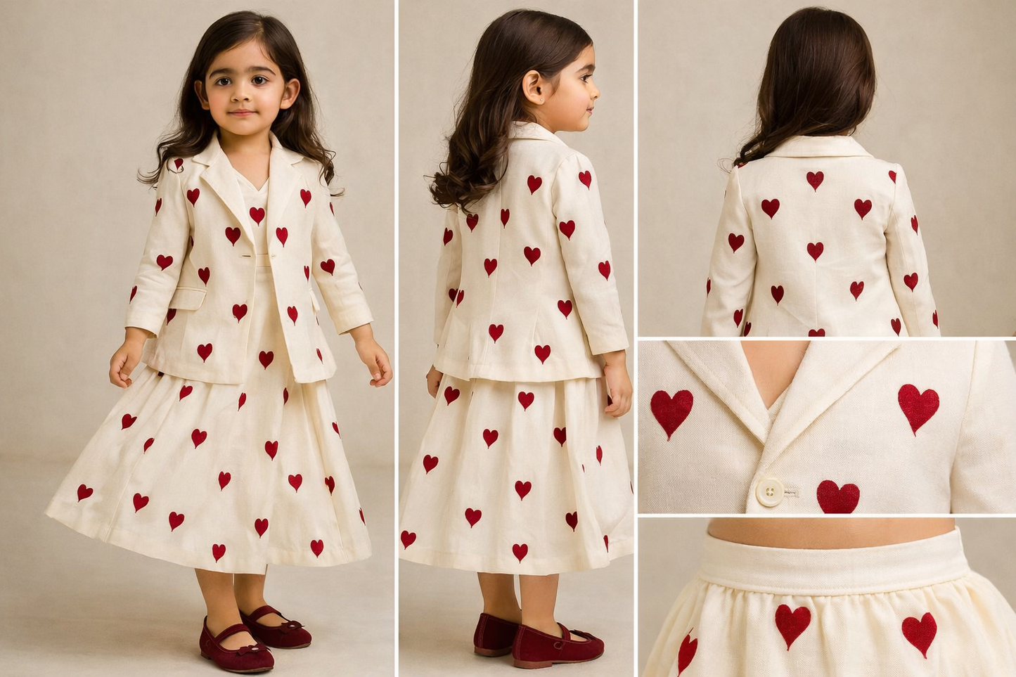 Pre Order: Hearts Embroidered Stylish Tie Knot Strap Top With Jacket And Lehenga