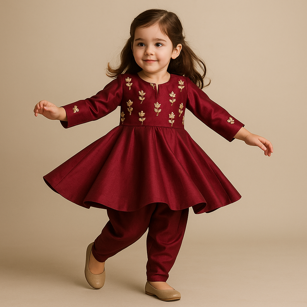Pre Order: Faux Jacket Style Yoke Embroidered Kurti With Tulip Style Dhoti