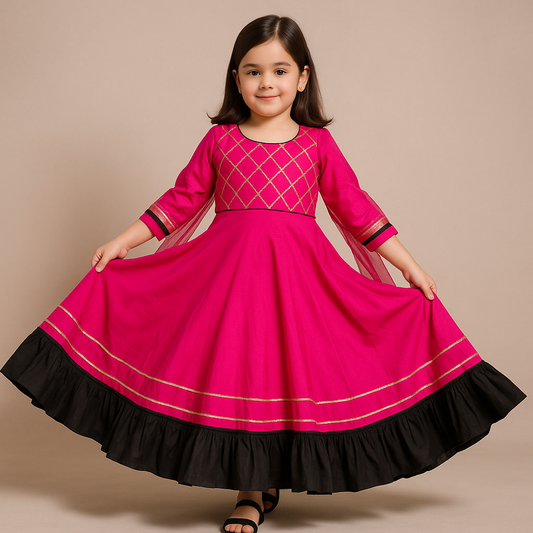 Pre Order: Sirata Rani Pink Silk Anarkali Set