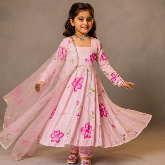 Pre Order: Pink Anarkali With Dupatta Suit Set