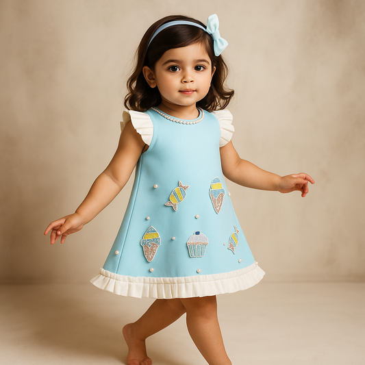 Pre Order: Cute Candy Embroidered Sky Blue Dress