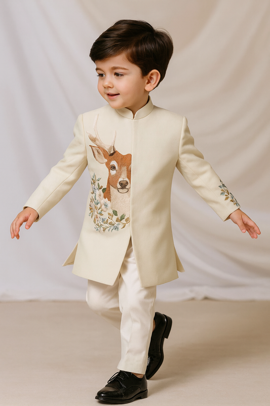 Pre Order:Deer Blossom Embroidered Sherwani And Pant