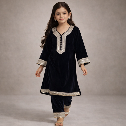 Pre Order: Noor-e-Noir Velvet Kurta Set