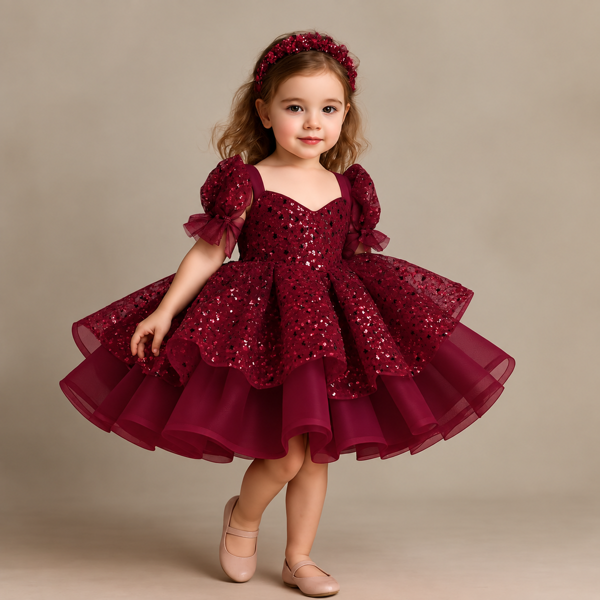 Pre Order: Mila Sequins Maroon Net Dress