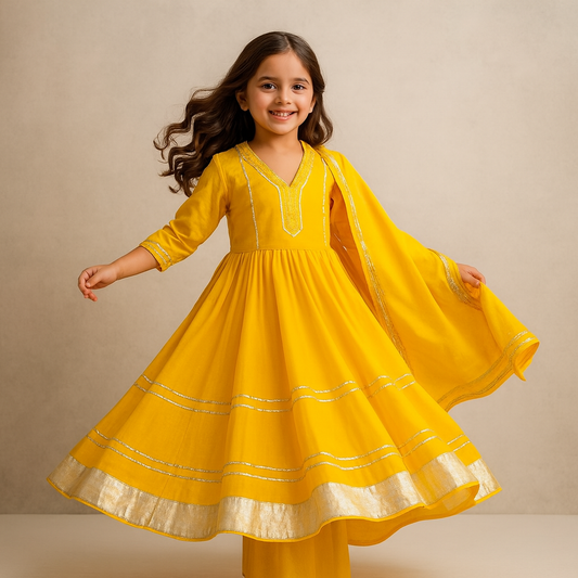 Pre Order: Yellow Velvet Anarkali Suit Set