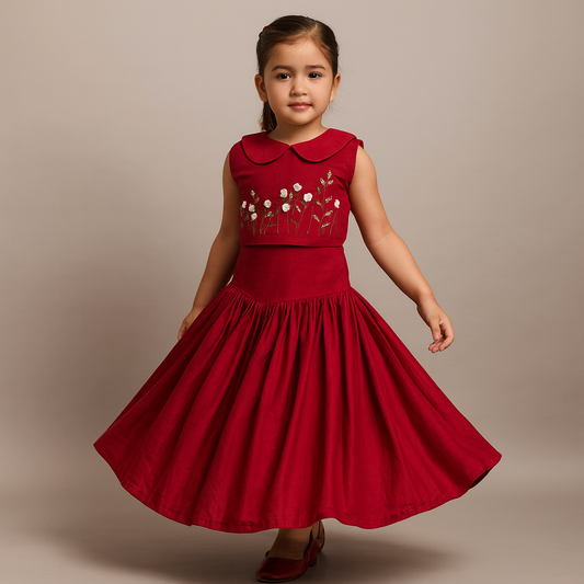 Pre Order: Pretty Floral Detailed Top With Pleat Detailed Skirt