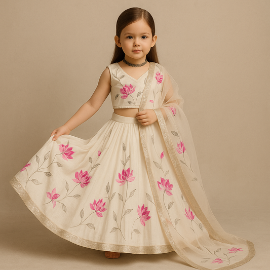 Pre Order: White Printed Lehenga Set