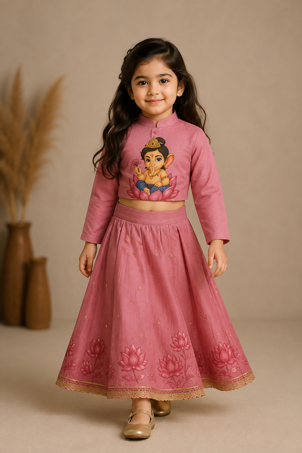 Pre Order : Pink Petal Ganesha Lehenga