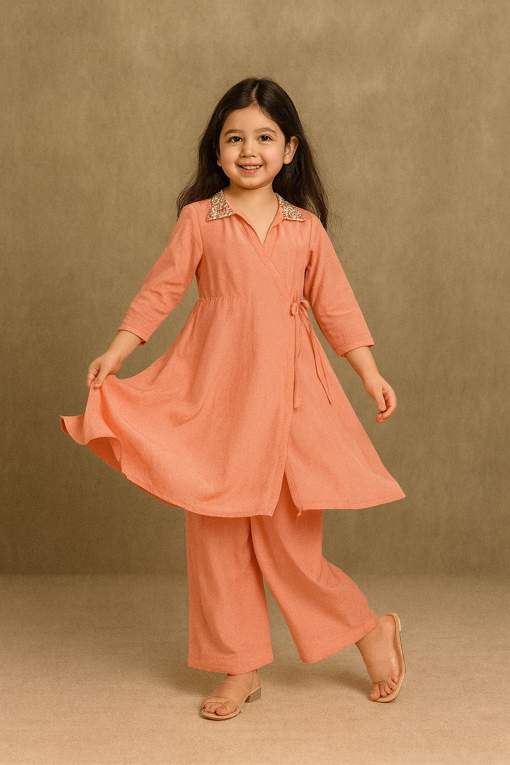Pre Order: Peach Kurti With Palazzo Set