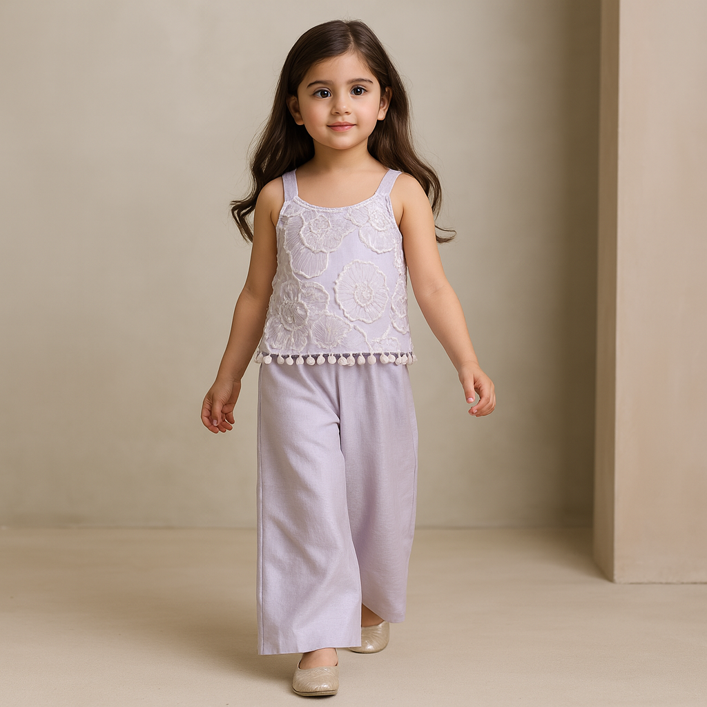 Pre Order: Beautiful Floral Embroidered Strappy Kurti With Palazzo
