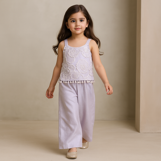 Pre Order: Beautiful Floral Embroidered Strappy Kurti With Palazzo