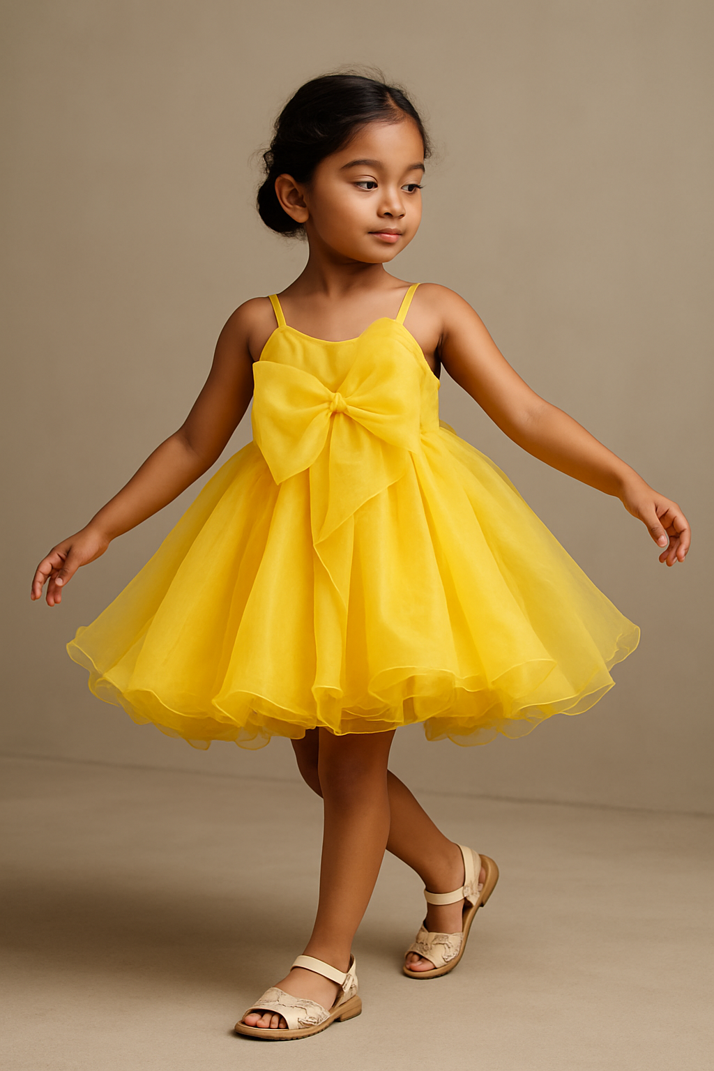 Pre Order: Exclusive Spaghetti Straps Sleeveless Organza Yellow Dress