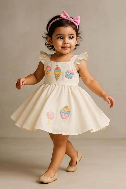 Pre Order:Exclusive Off White Candies Embroidered Dress