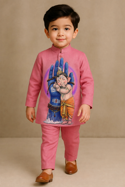 Pre Order : Pink Ganesha Kurta Set