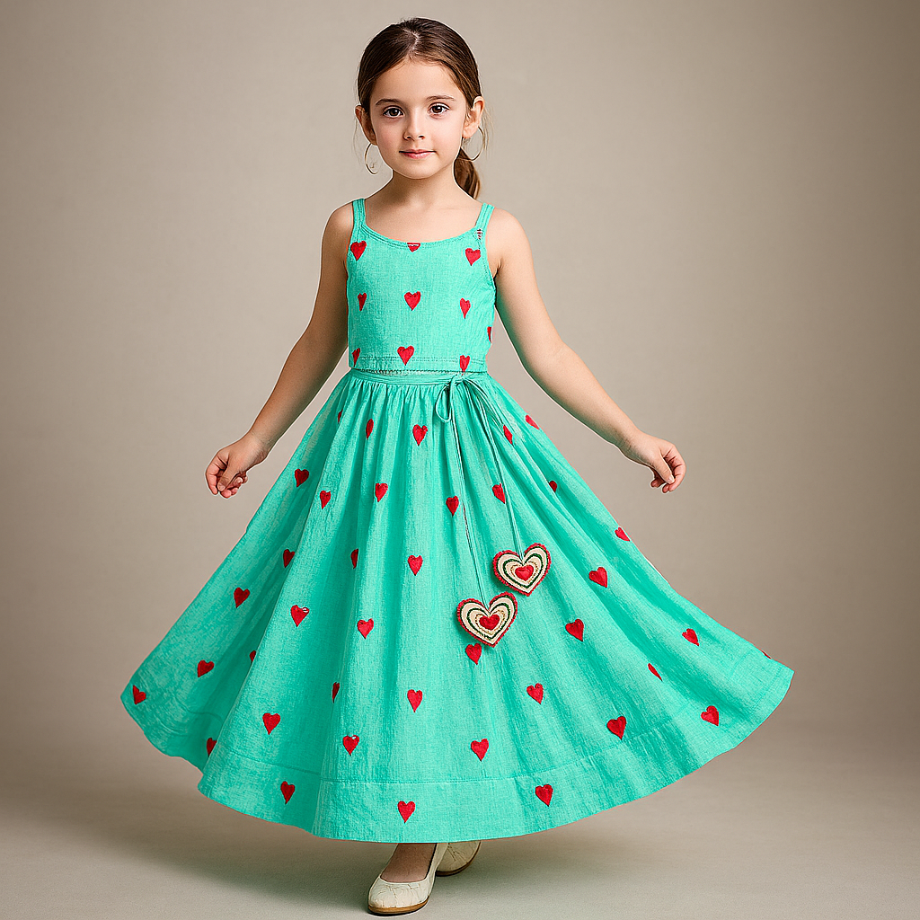 Pre Order: Hearts Embroidered Top And Lehenga
