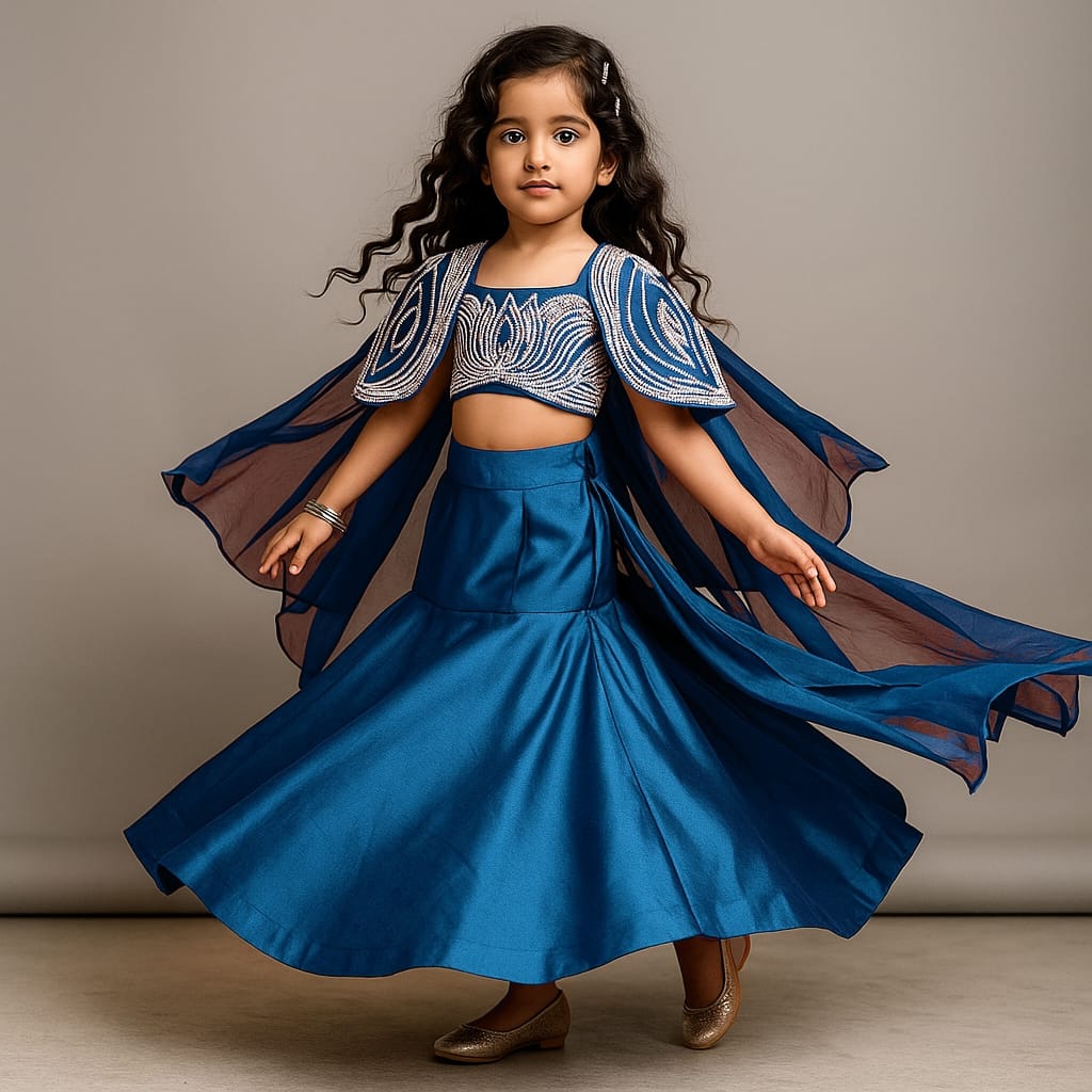 Pre Order:Moti Hand Work On Cape N Blouse With Fish Cut Lehanga