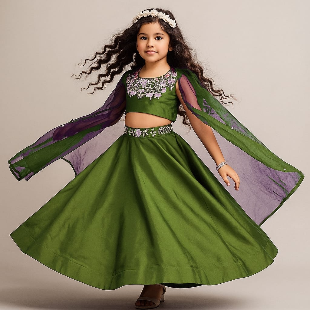 Pre Order :Thread Embroidery Blouse With Cape N Lehenga