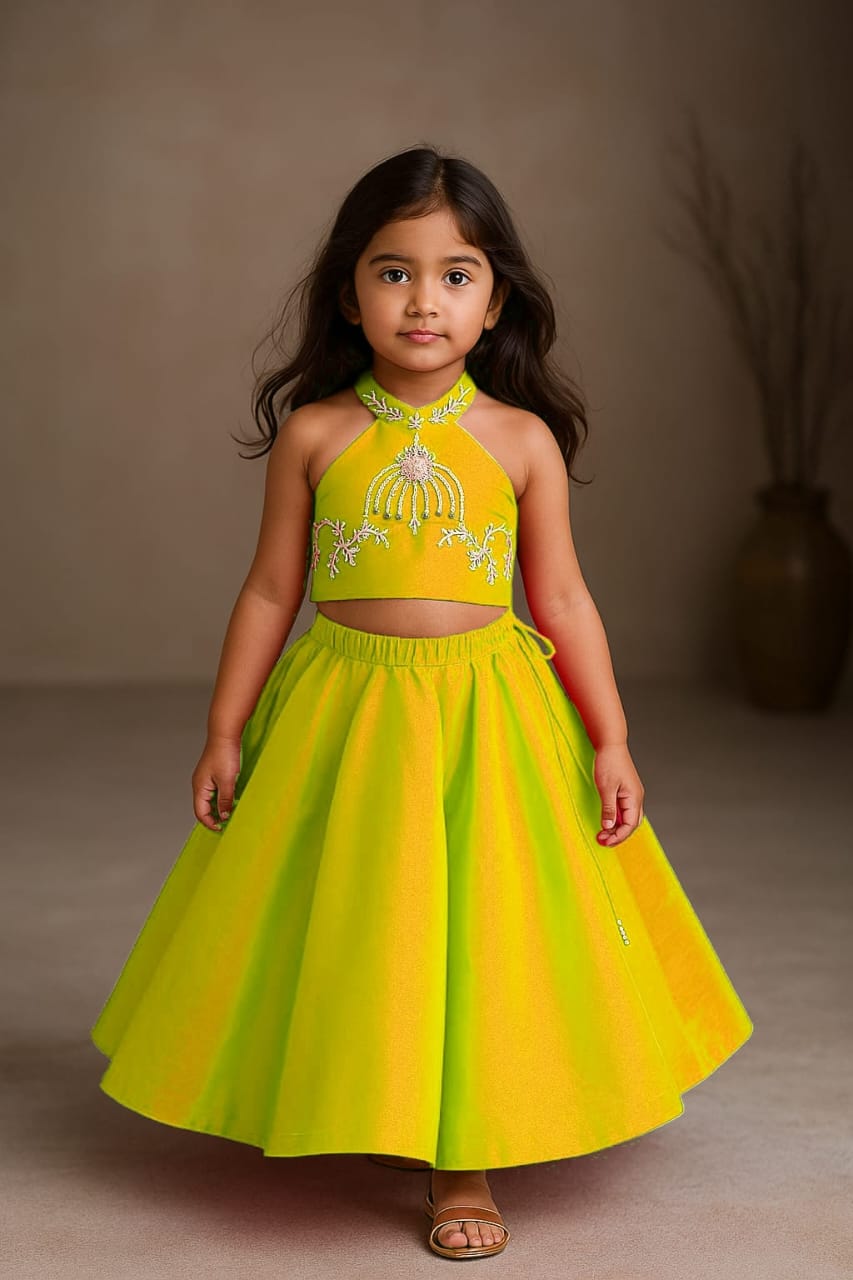 Pre Order: Halter Neck Top With Flared Lehenga