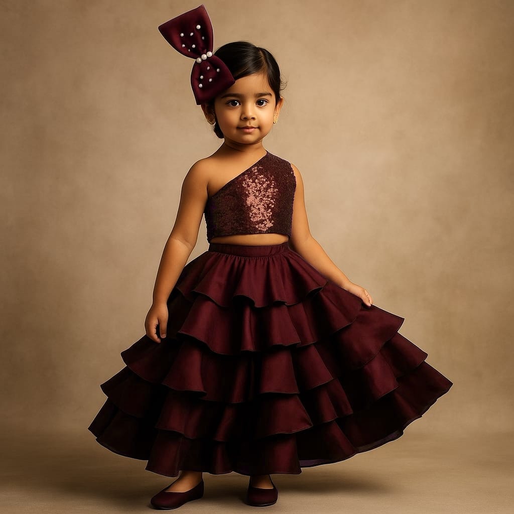 Pre Order: Big Bow Sequin Top With Frill Lehenga
