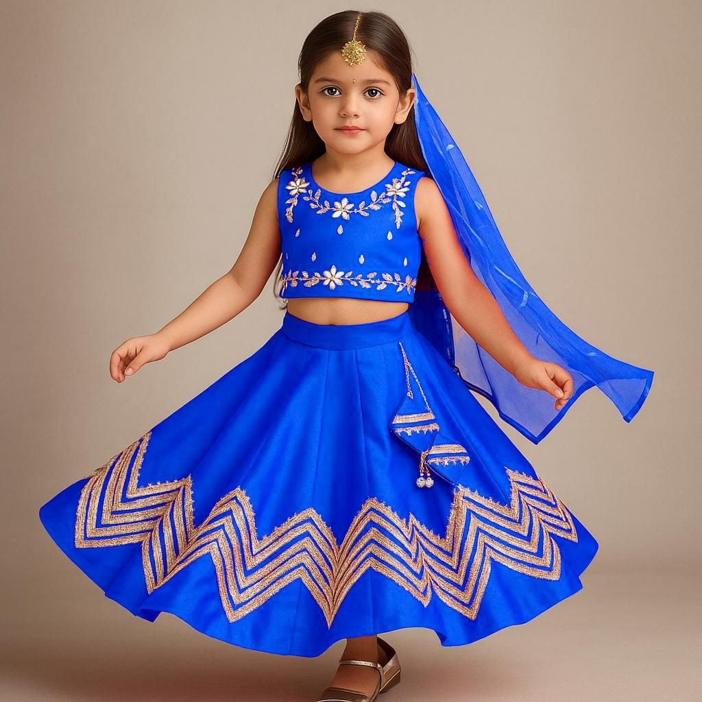 Pre Order: Gota Lace Enhanced Top And Lehenga With Net Dupatta