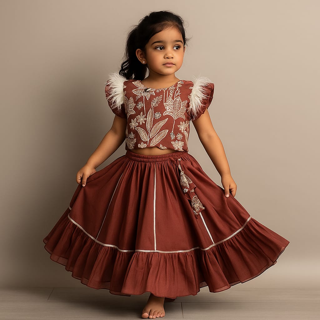 Pre Order: Sequins And Embroidered Top With Frilly Hem Lehenga