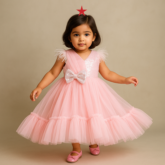 Pre Order: Sequin Work And Pintuck Detailing Pink Bowie Gown