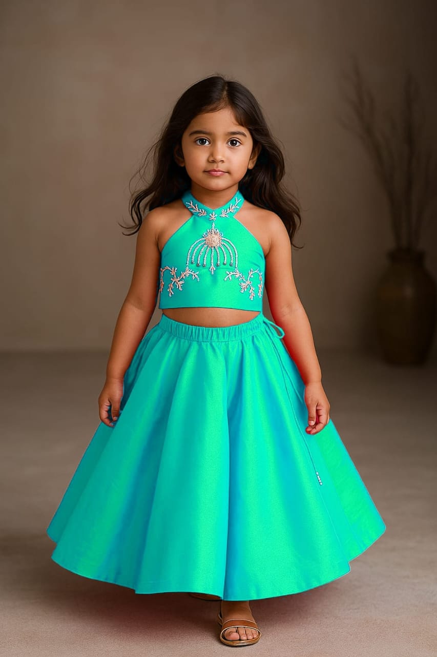 Pre Order: Halter Neck Top With Flared Lehenga
