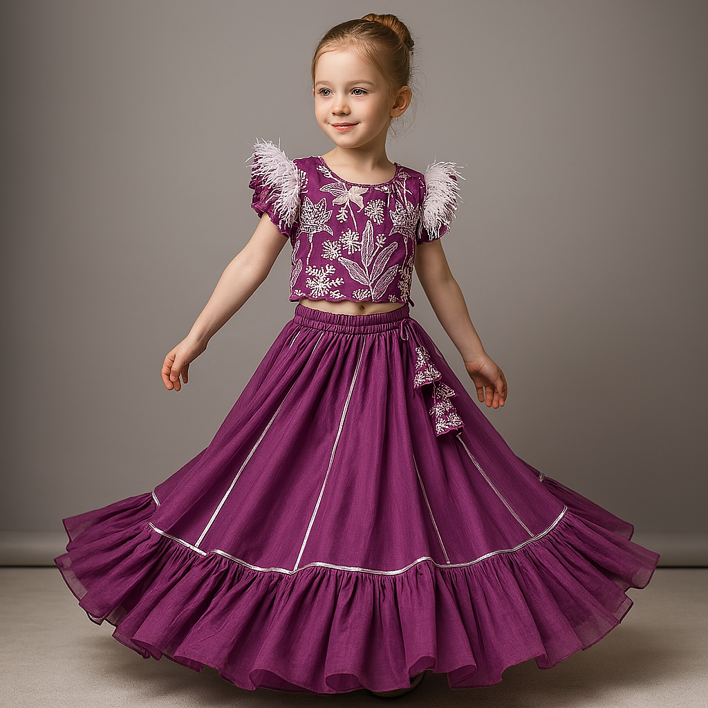 Pre Order: Sequins And Embroidered Top With Frilly Hem Lehenga
