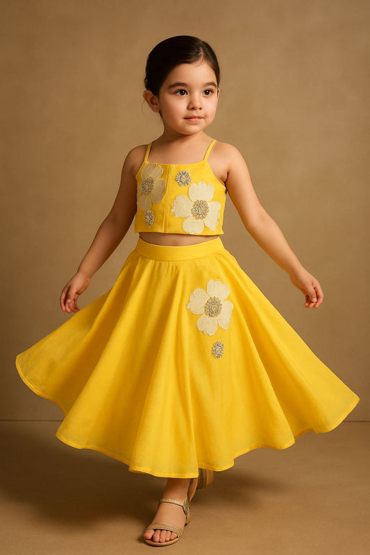 Pre Order: Exclusive Yellow Floral Embroidered Lehenga