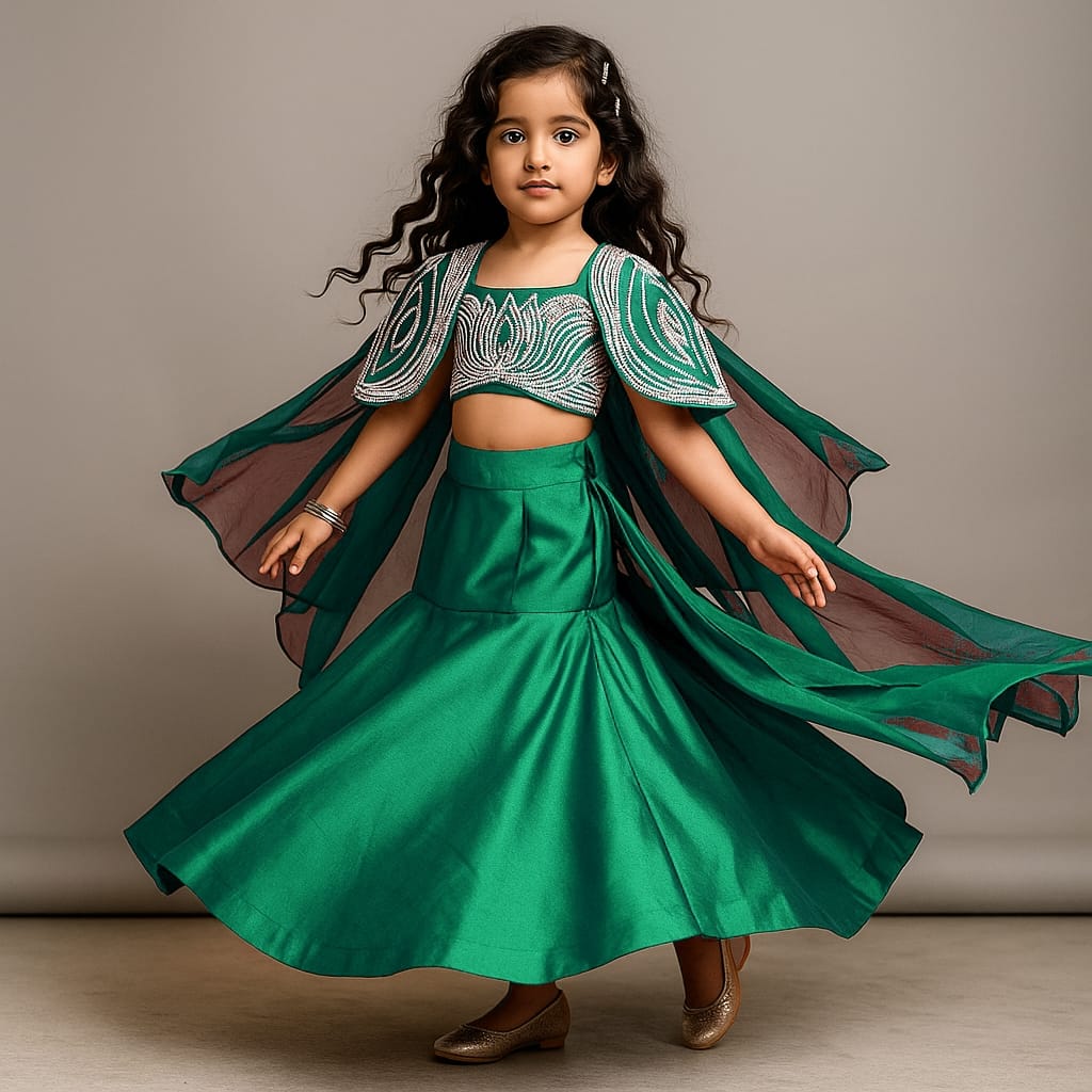Pre Order:Moti Hand Work On Cape N Blouse With Fish Cut Lehanga