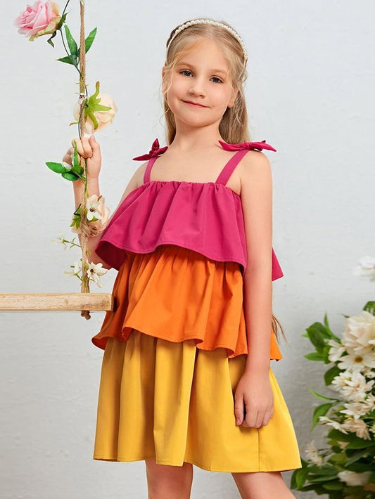 Pre Order: Gracious Tiered Three colour Cotton Dress