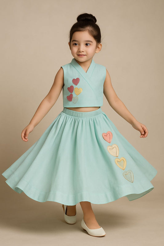 Pre Order: Tiny Hearts Embroidered Top And Lehenga