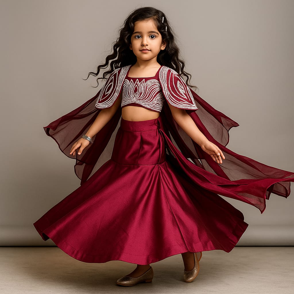 Pre Order:Moti Hand Work On Cape N Blouse With Fish Cut Lehanga