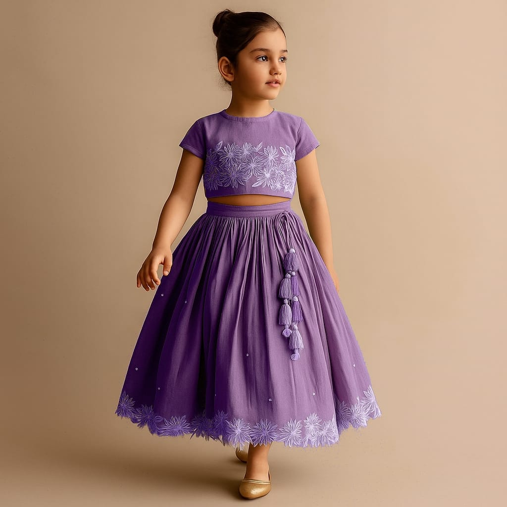 Pre Order: Pleated Neckline Top And Fringes Tassels Enhanced Lehenga