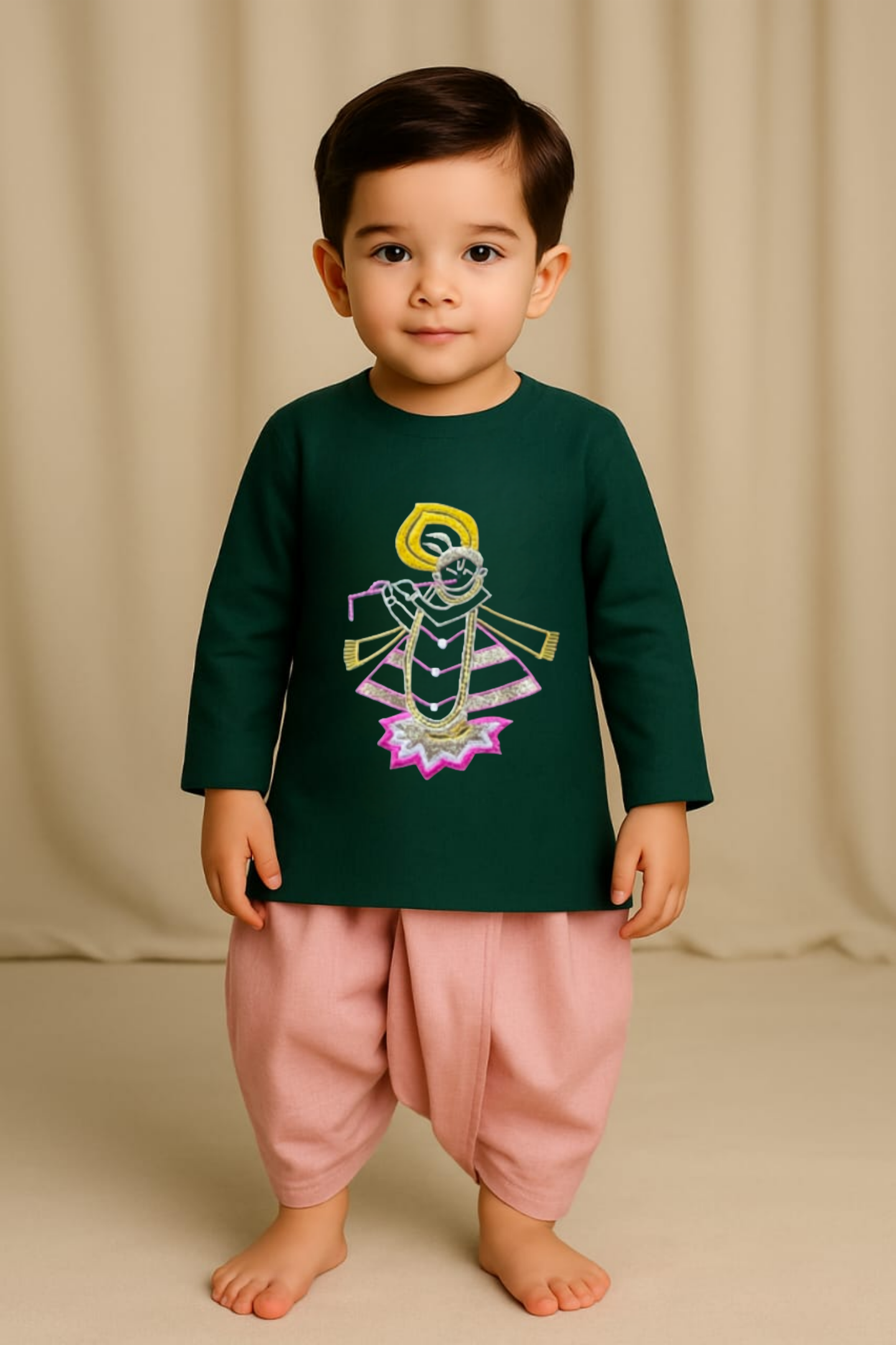 Pre Order: Krishna Embroidered Kurta With Dhoti