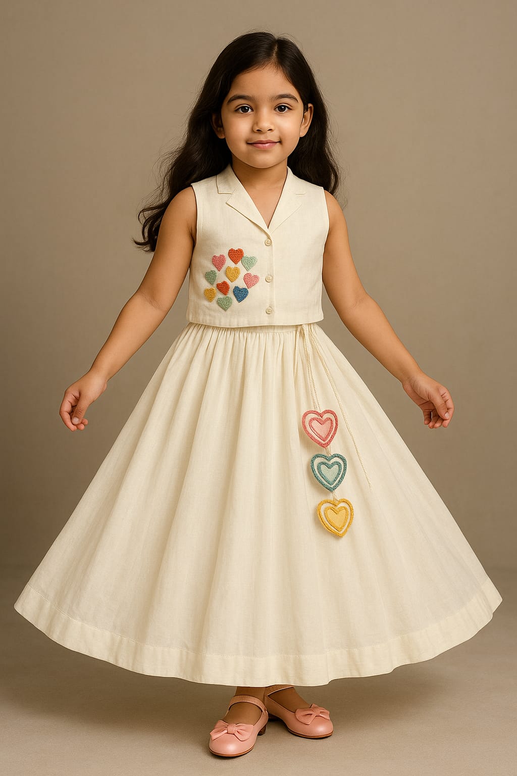 Pre Order: Tiny Hearts Embroidered Top And Lehenga