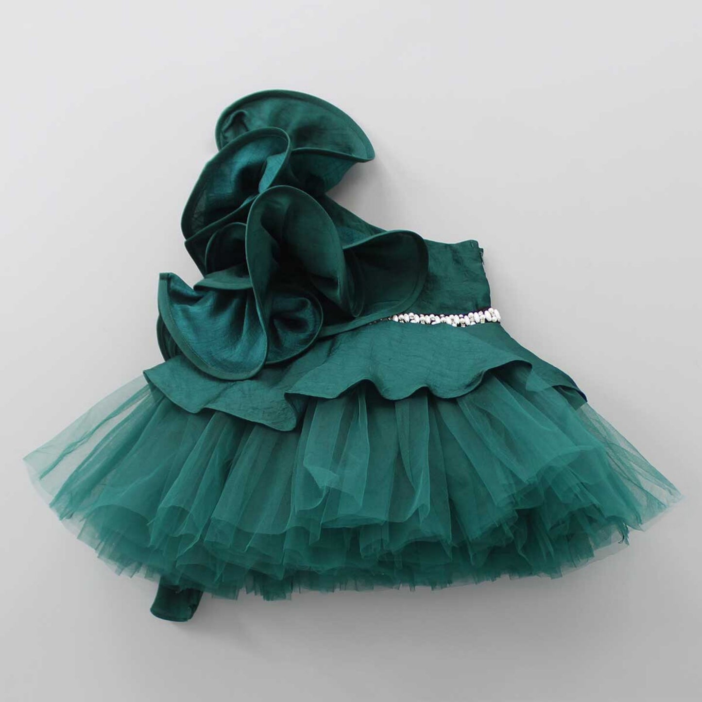 Pre Order: Charming Green Ruffled One Shoulder Dress