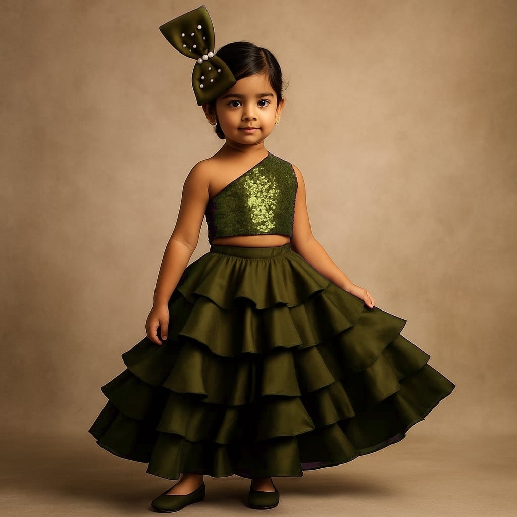 Pre Order: Big Bow Sequin Top With Frill Lehenga