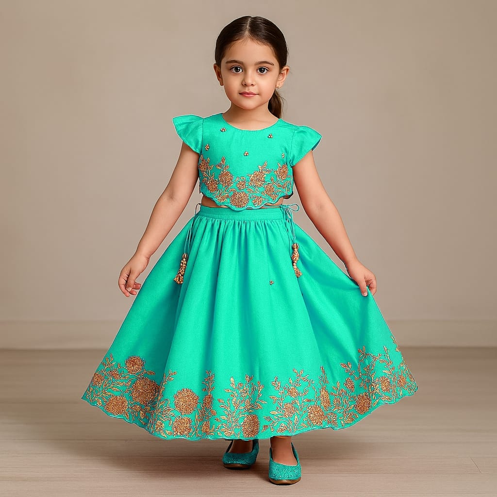 Pre Order: Embroidered And Embellished Top With Lehenga